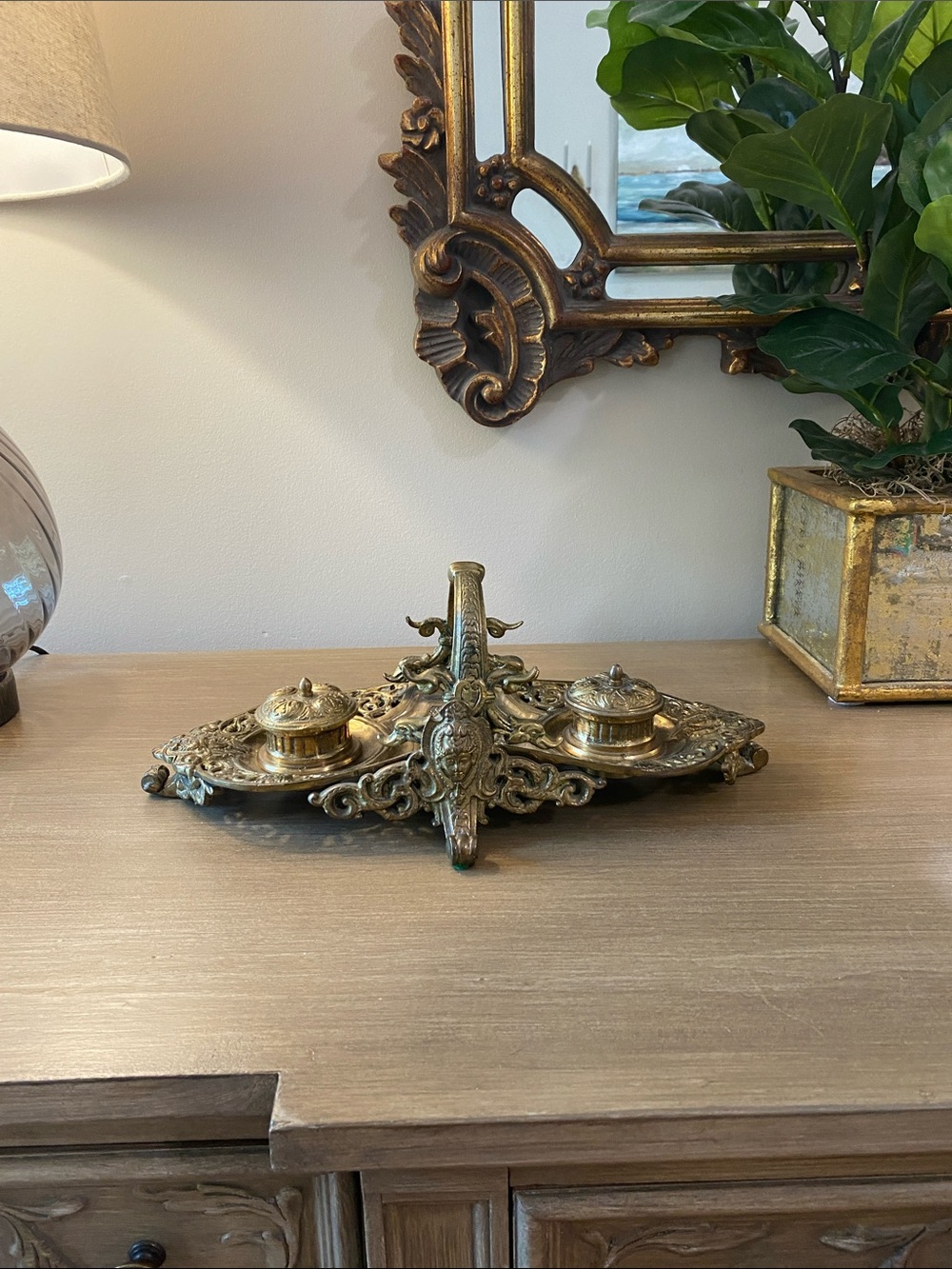 Brass inkwell